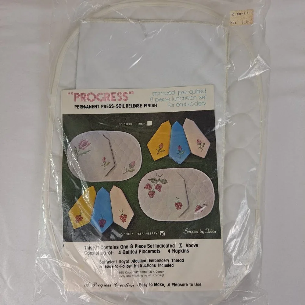 Strawberry Stamped Pre-Quilted 8 Piece Luncheon Set for Embroidery